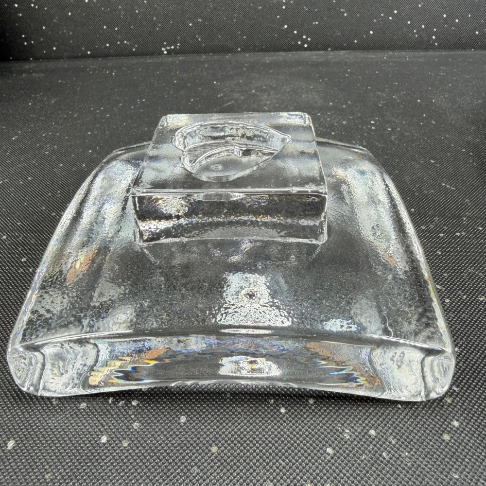 Kosta Boda Swedish Glass Square Heart Footed Dish Clear Bertil Vallien Saturday